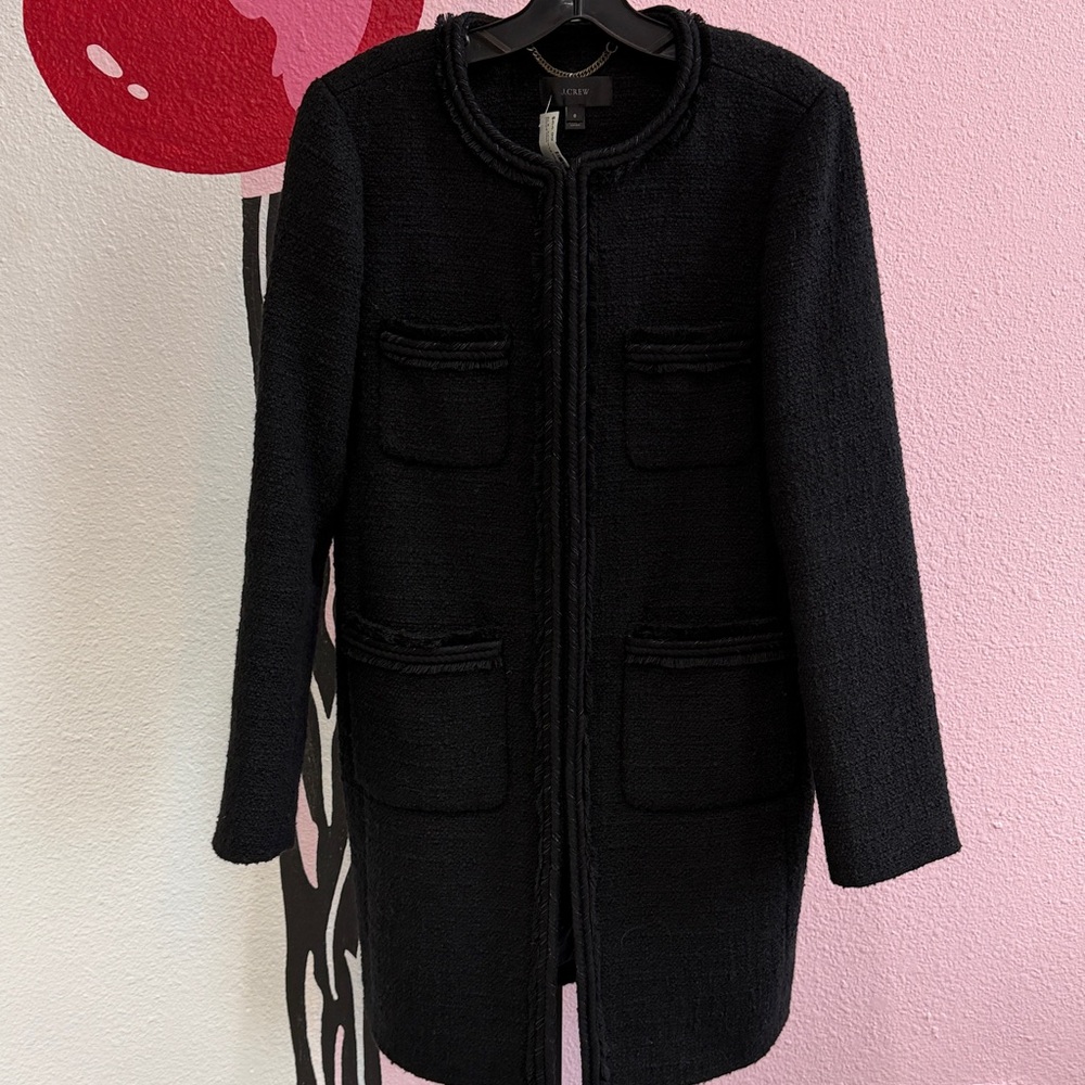 J. CREW Black Tweed Wool Coat Size 8